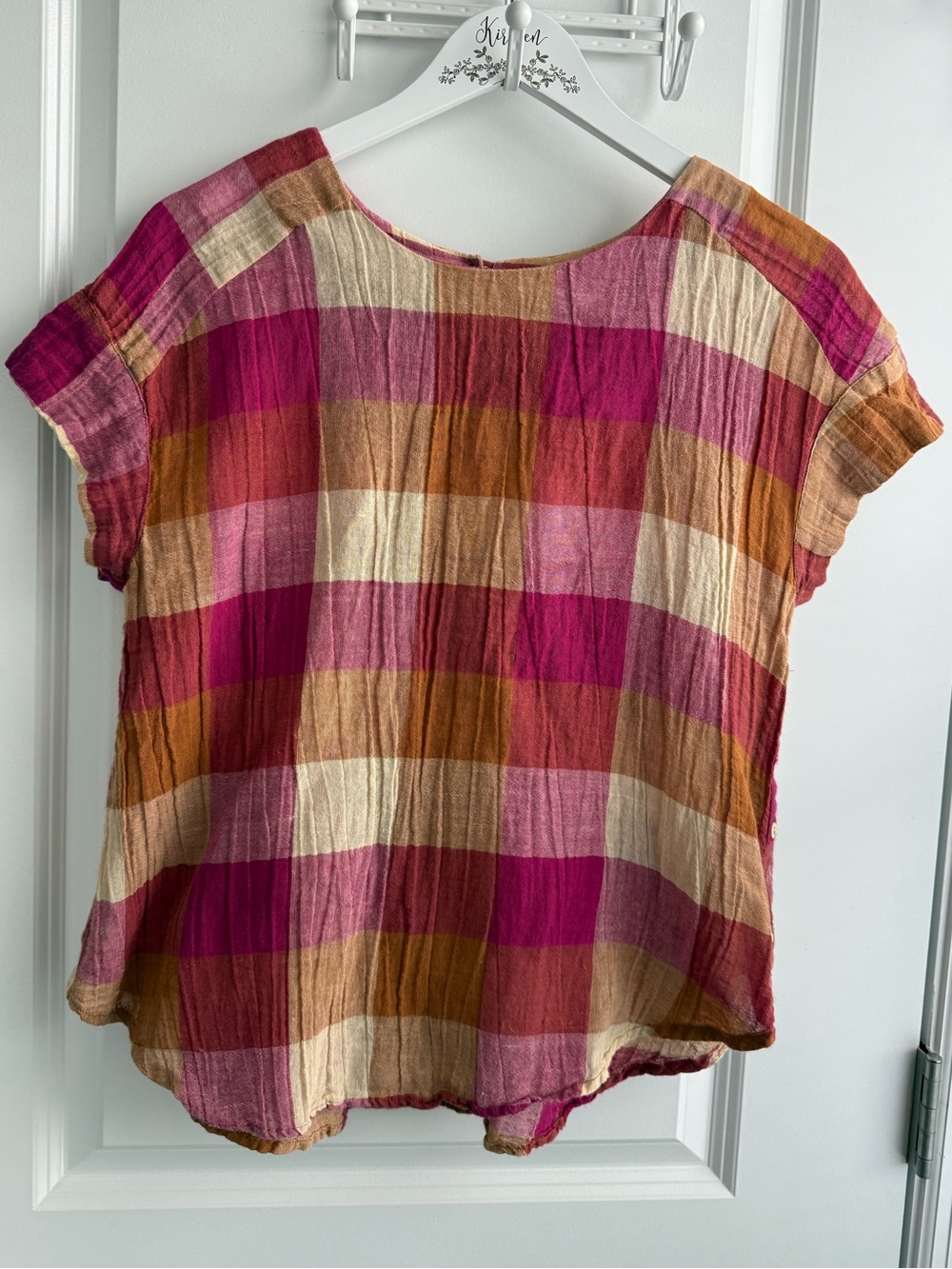 Anthropologie Isabella Sinclair Madras Plaid Blouse Summer Coastal Preppy XS